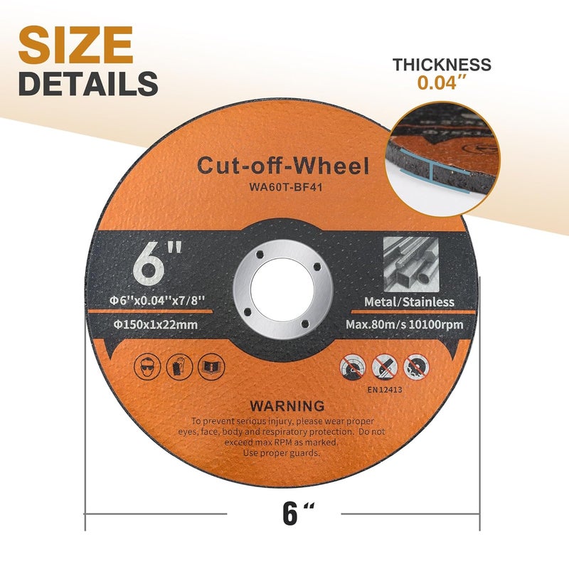 Shawya 30 Pack 6 inch Cut-Off Wheels for Metal and Stainless Steel and PVC Tube 6" x.040 x7/8" Cutting Wheel for Angle Grinder Aggressive Cutting disc for General Purpose Metal Cutting - Image 2